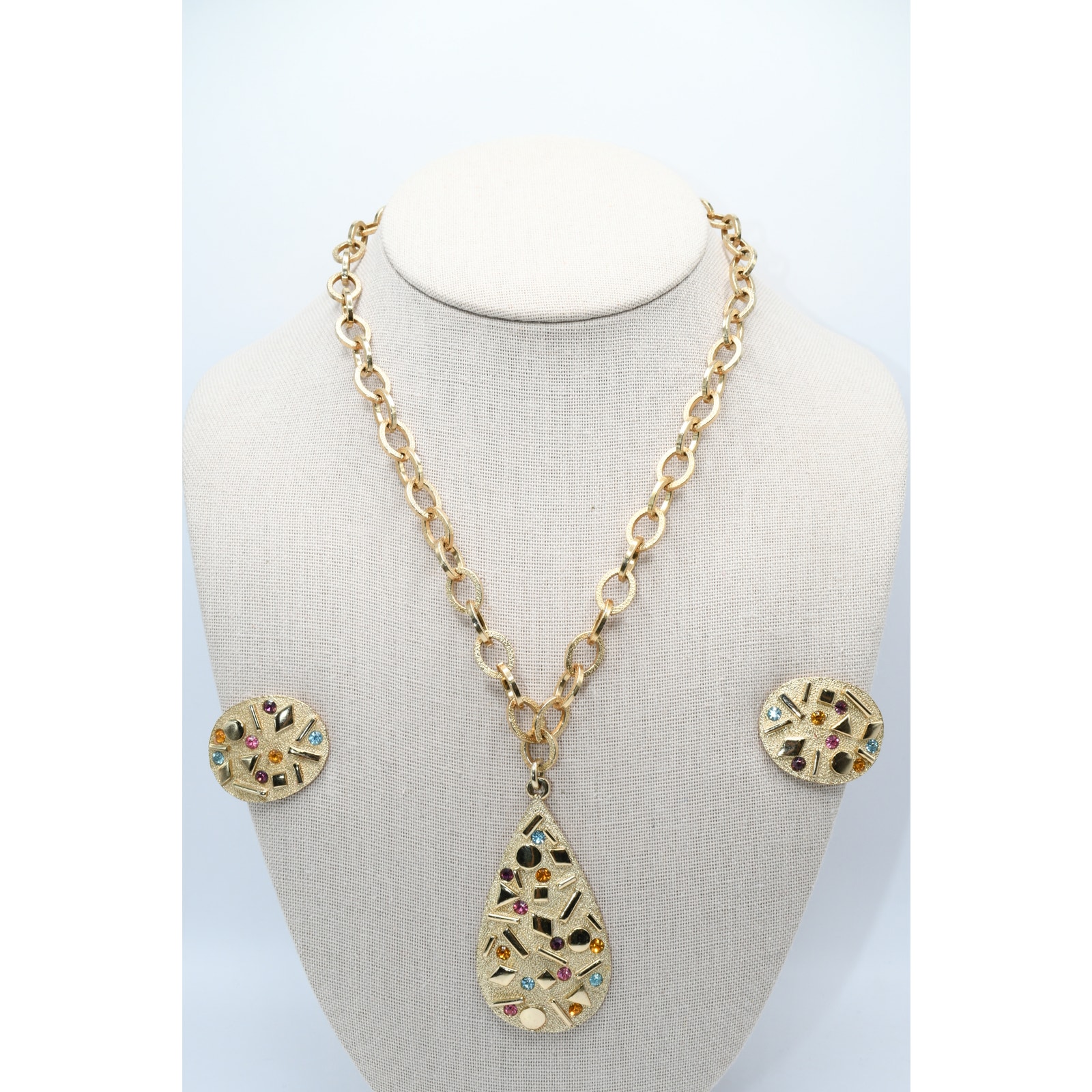 Vintage Sarah Coventry Sultana Confetti Necklace Earrings Set Gold Tone 1959
